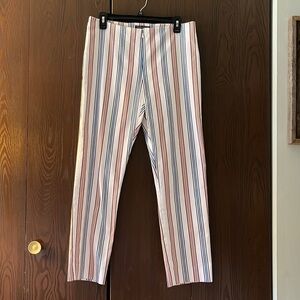 Peace of Cloth slacks. White with multi-colored striped panels. Size 8